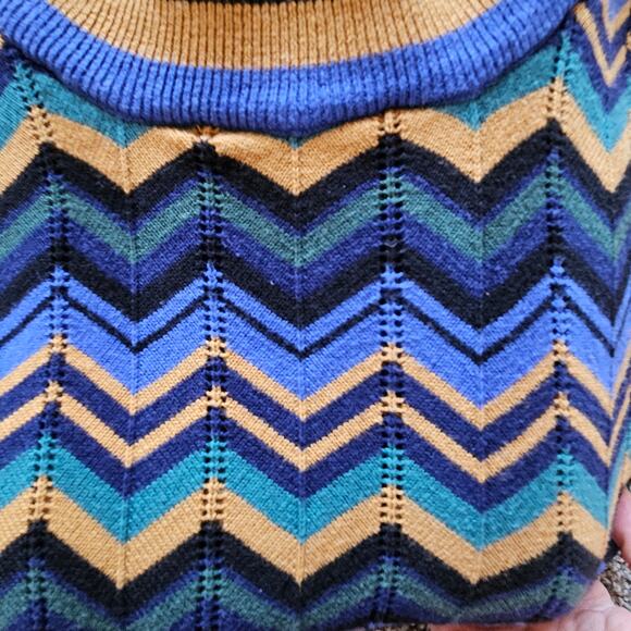 Modcloth Dress Womens Size 2X Chevron Knit Long Sleeve Crew Neck Sweater Blue - Picture 6 of 10